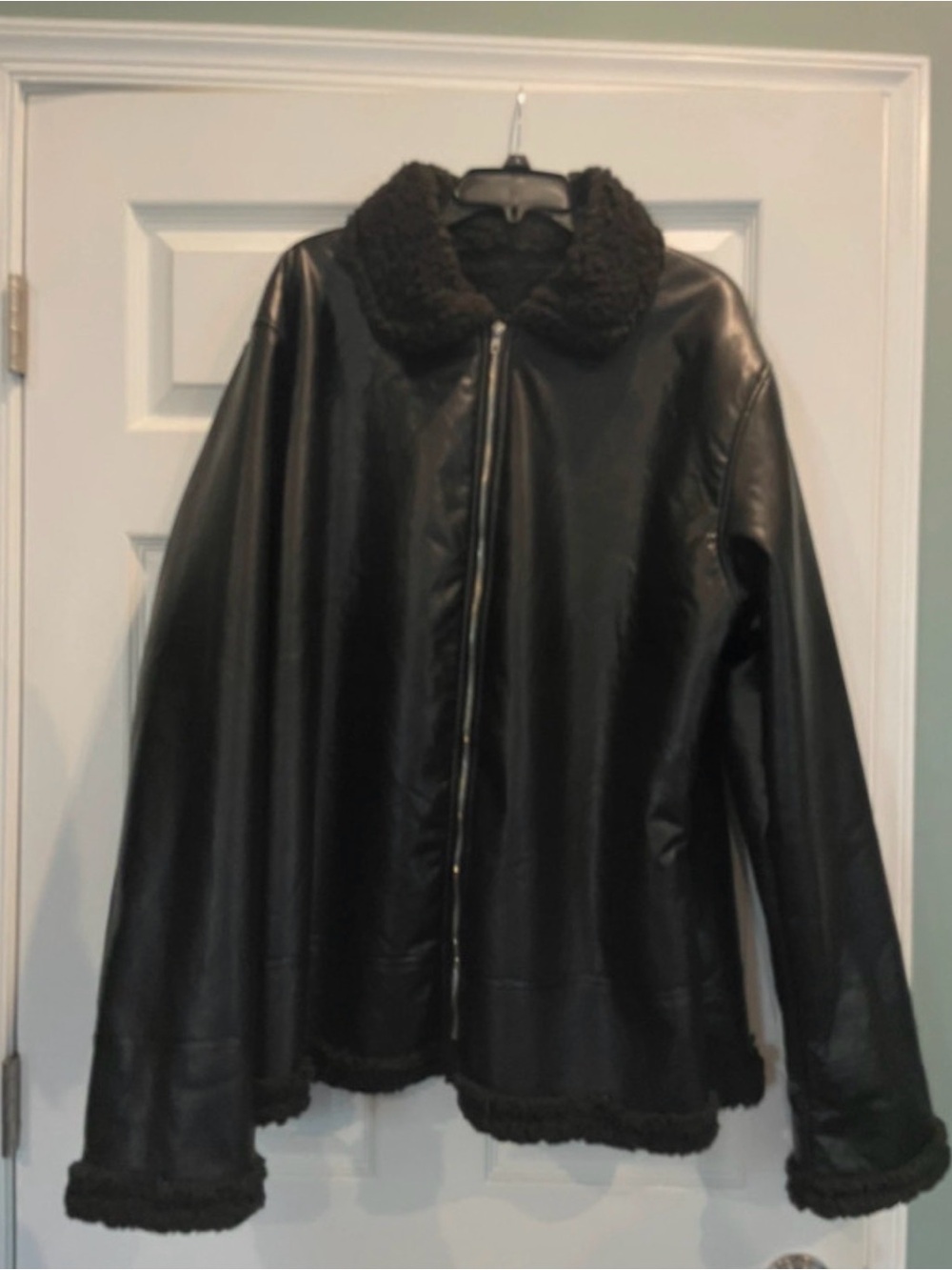 Mens Faux Leather Sherpa Lined Jacket - Black - Picture 2 of 4